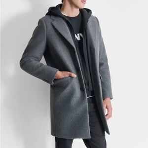 NEW DKNY Water Resistant Felted Coat with Hooded Bib SIZE: XL